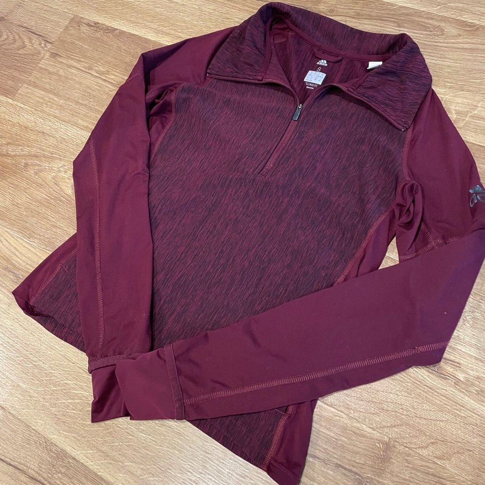 Adidas Women’s- Quarter Zip pullover jacket. Burgundy- Size small.